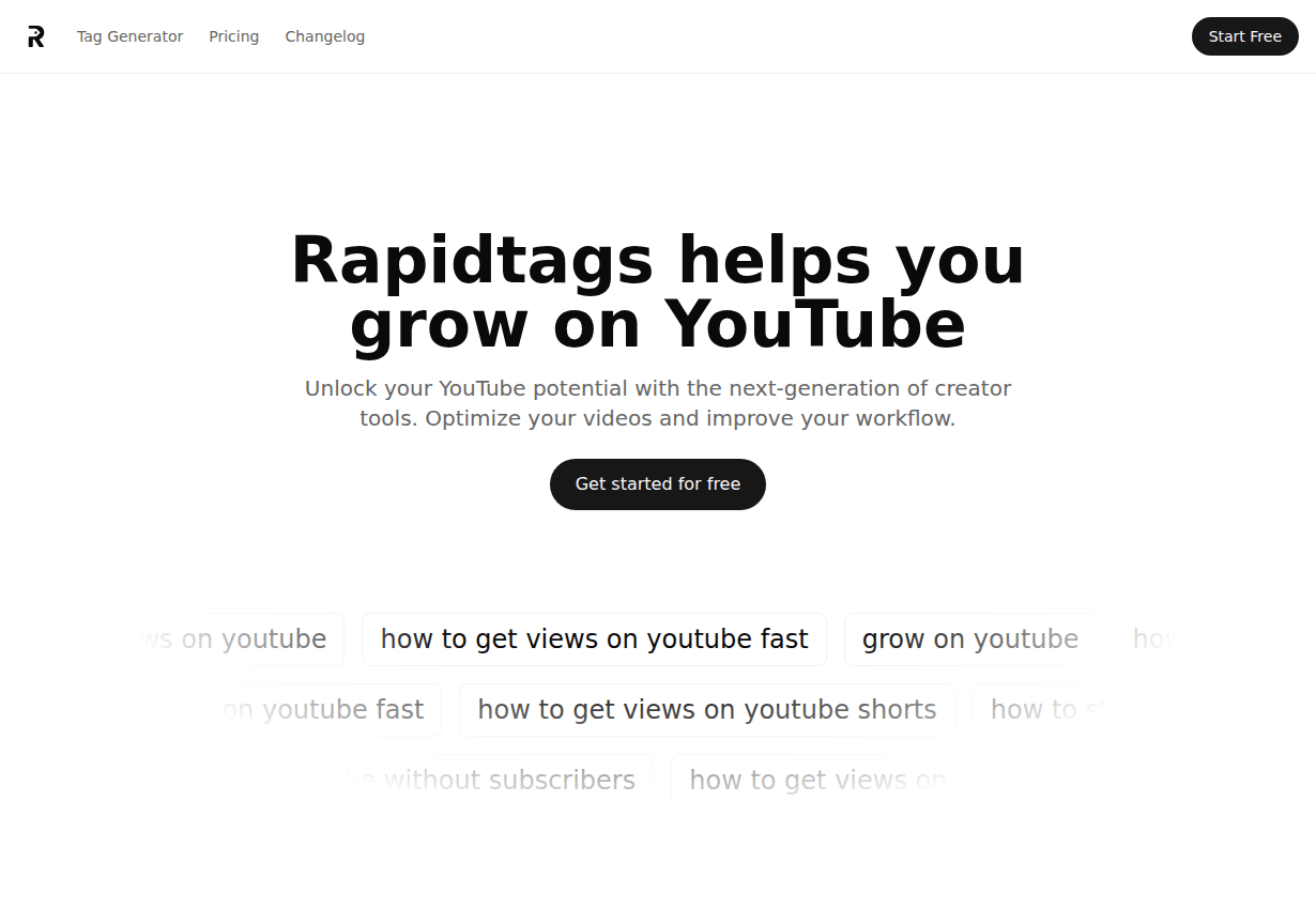 The RapidTags YouTube tag generator